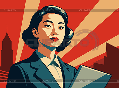 Влиятельная азиатская деловая женщина с ноутбуком, в | Векторный клипарт |ID 7648678