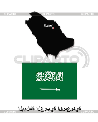 Karte von Saudi-Arabien und seine Flagge auf Arabisch | Illustration mit hoher Auflösung |ID 4429582