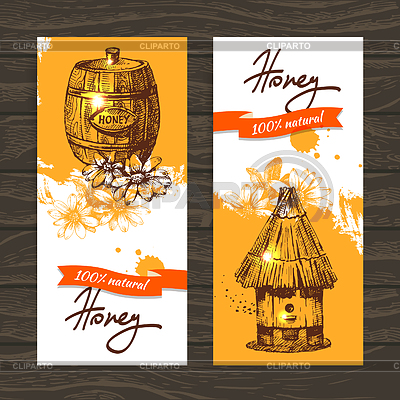 Conjunto de banderas de miel con s croquis | Ilustración vectorial de stock |ID 4093389