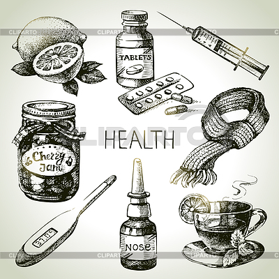 Sketch healthy and medical set | Stock Vector Graphics |ID 4477747