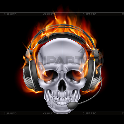 Cráneo ardiente en los auriculares | Ilustración vectorial de stock |ID 4086172