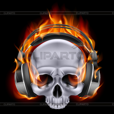 Flaming cráneo en los auriculares | Ilustración vectorial de stock |ID 4112324