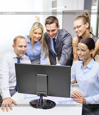 Business team with monitor having discussion | High resolution stock photo |ID 4444719