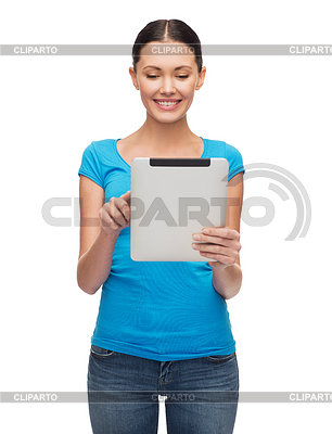 Niña sonriente con el ordenador Tablet PC | Foto de alta resolución |ID 4445684