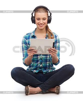 Young woman in casual clothes sitting on floor | High resolution stock photo |ID 4449727