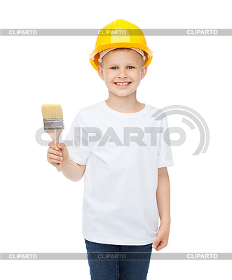 Smiling little boy in helmet with paint brush | High resolution stock photo |ID 4465419