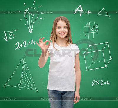 Smiling girl in white t-shirt showing ok sign | High resolution stock photo |ID 4468936