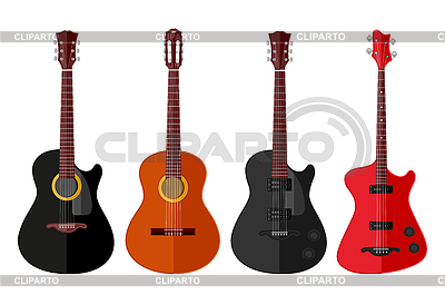 Conjunto de guitarras aislados. Diseño plano | Ilustración vectorial de stock |ID 4272818