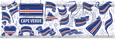 Conjunto de bandera nacional de Cabo Verde en varios | Ilustración vectorial de stock |ID 7036842