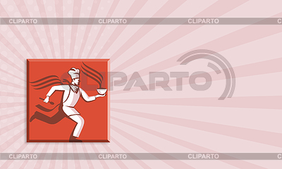 Chef cocinero panadero Running With Soup Bowl | Ilustración de alta resolución |ID 4117282