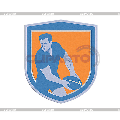 Metallic Rugby Player Passing Ball Shield Retro | High resolution stock illustration |ID 4344152