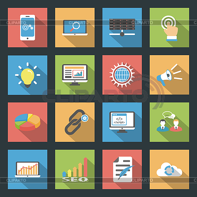 Iconos planos SEO establecidos | Ilustración vectorial de stock |ID 4345584