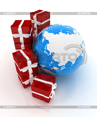 Traditional Christmas gifts and earth. Global | High resolution stock illustration |ID 4424696