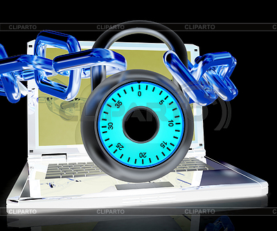 Laptop with chains and lock.3d | High resolution stock illustration |ID 5343786