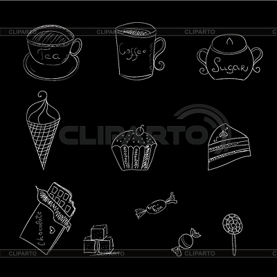Sweet food and some drinks in doodle style | Stock Vector Graphics |ID 4381896