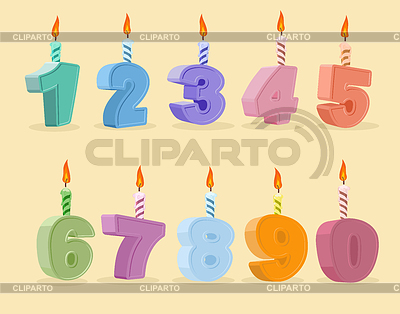 Conjunto de velas de cumpleaños números de dibujos animados | Ilustración vectorial de stock |ID 6073952