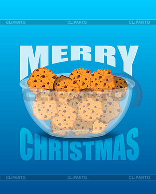 Feliz Navidad. Tazón y galletas. Dulces en vidrio | Ilustración vectorial de stock |ID 6093265