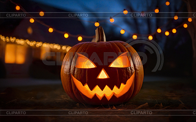 Glowing halloween pumpkins on bokeh background, close u | High resolution stock photo |ID 7604014