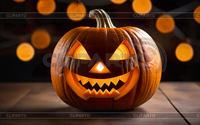 Glowing halloween pumpkins on bokeh background, close u | High resolution stock photo |ID 7604019