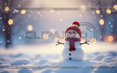 Fondo navideño de invierno, muñeco de nieve y bokeh borroso  | Ilustración de alta resolución |ID 7618969