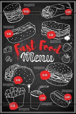 Diseño de portada de menú de comida rápida. Pizarra de menú con | Ilustración vectorial de stock |ID 7120503
