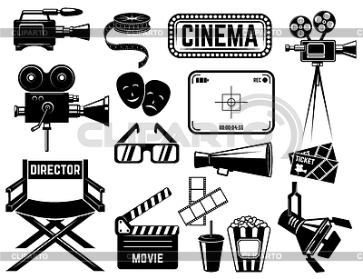 Conjunto de iconos de cine y elementos de diseño. | Ilustración vectorial de stock |ID 7129187