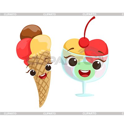 El helado del cumpleaños de los niños del partido del feliz sonriente de Animación | Ilustración vectorial de stock |ID 6086843