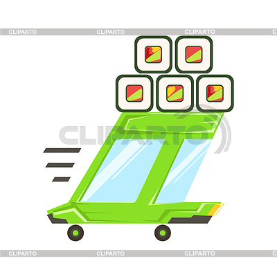 Entrega rápida de servicio para llevar el verde con el coche | Ilustración vectorial de stock |ID 6088552