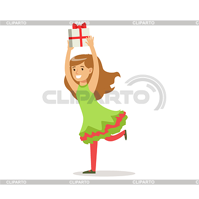Mädchen-Betrieb Mit Geschenk als Weihnachtsmann verkleidet | Stock Vektorgrafik |ID 6134264