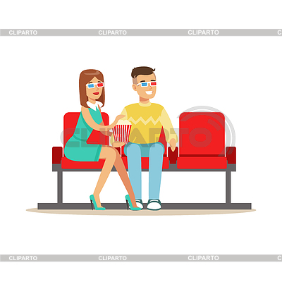 Couple Sitting In Cinema Room Wathing Movie, Part O | Stock Vector Graphics |ID 6142151