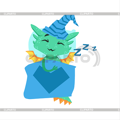 Poco estilo animado Dragón del bebé que duerme en cama | Ilustración vectorial de stock |ID 6144692