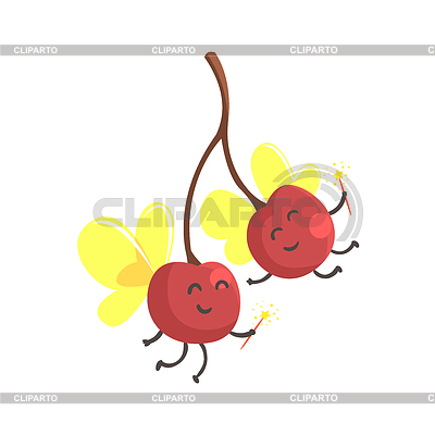Pair Of Cherries With Wings In Fairy Costumes, | Stock Vector Graphics |ID 6148674