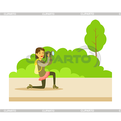 Frau, die Foto mit Fotokamera, Teilabschnitt Peopl | Stock Vektorgrafik |ID 6171114