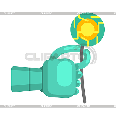 Android de metal a mano que sostiene la flor electrónica, Parte | Ilustración vectorial de stock |ID 6239512