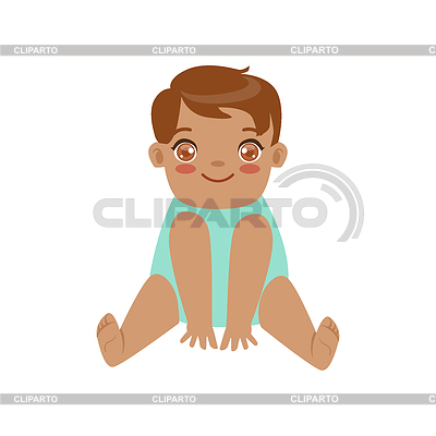 Linda sonriente niño sentado. de dibujos animados de colores | Ilustración vectorial de stock |ID 6279777
