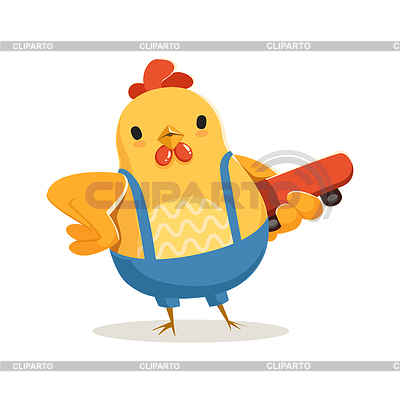 Funny pollo de dibujos animados de pie y la celebración | Ilustración vectorial de stock |ID 6319801