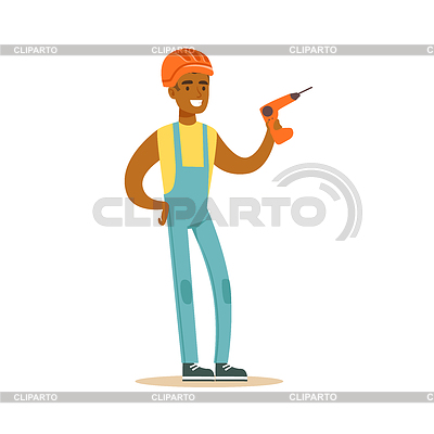 Smiling builder wearing orange helmet and work | Stock Vector Graphics |ID 6324824