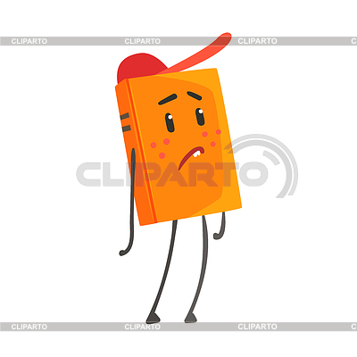 Triste naranja humanizado personaje de dibujos animados en rojo | Ilustración vectorial de stock |ID 6328861