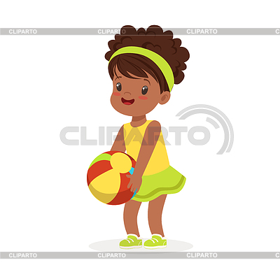 Sweet black little girl in an yellow dress playing | Stock Vector Graphics |ID 6361768