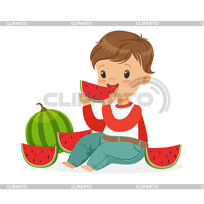 Cute niño pequeño carácter sentado en el suelo y | Ilustración vectorial de stock |ID 6386725