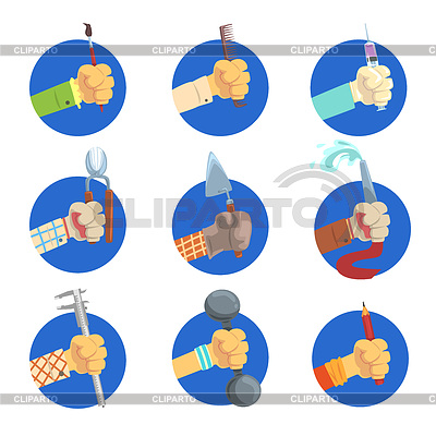 Manos con el conjunto de herramientas, sirve la mano con el símbolo de | Ilustración vectorial de stock |ID 6398932