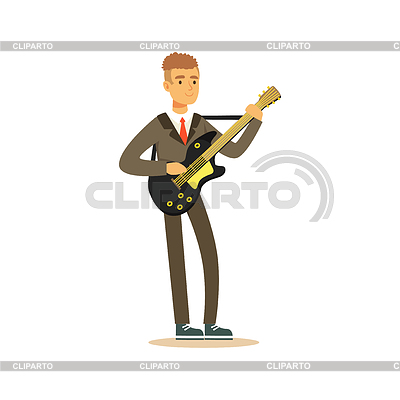 Músico, llevando, clásico, juego, juego, guitarra | Ilustración vectorial de stock |ID 6400560