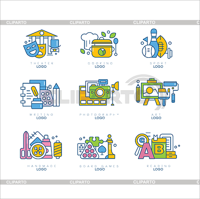 Logo-Set, Theater, Kochen, Sport, Schreiben, | Stock Vektorgrafik |ID 6458145