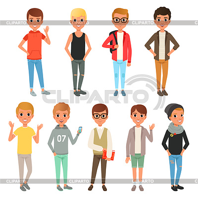 Set of cute boys characters dressed in stylish | Stock Vector Graphics |ID 6469812