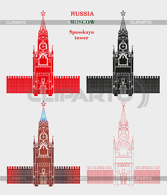 Torre Spasskaya del Kremlin de Moscú en cuatro colores | Ilustración vectorial de stock |ID 6223148