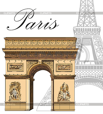 Color arco triunfal con la torre Eiffel | Ilustración vectorial de stock |ID 6303888