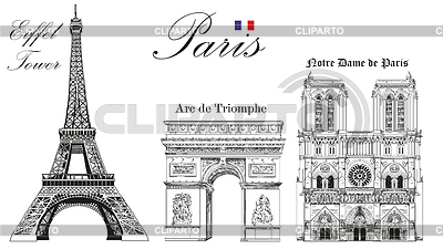 Torre Eiffel, Arco del Triunfo y Notre Dame | Ilustración vectorial de stock |ID 6320174