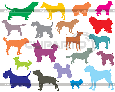 Conjunto de perros coloridos siluetas- | Ilustración vectorial de stock |ID 6479672