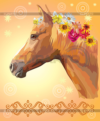 Horse portrait with flowers | Stock Vector Graphics |ID 6676627