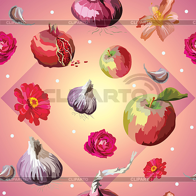 Patrones sin fisuras con flores y frutas | Ilustración vectorial de stock |ID 6676669